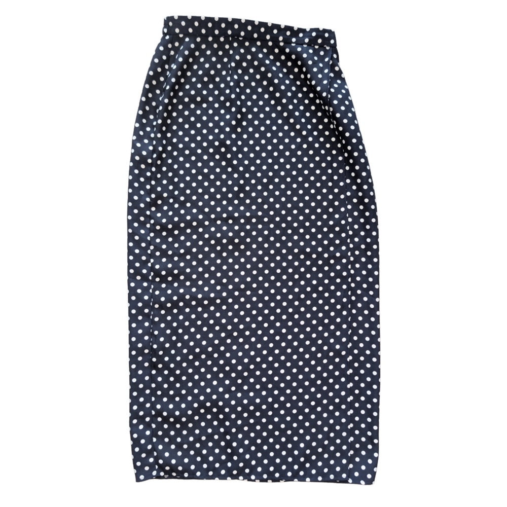 Vintage‎ Algo Women's Size 10 Navy Blue Polka Dot Maxi Faux Wrap Skirt